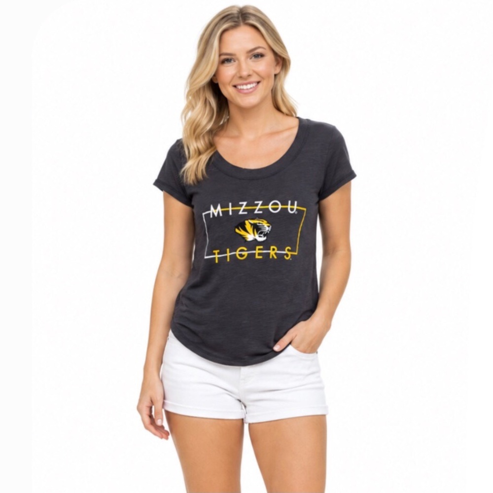 Missouri Tigrs Womens T Shirt Size Medium Variegated Gray Block Logo Tee New
